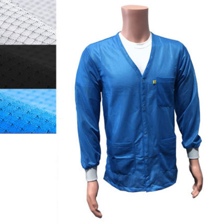 TRANSFORMING TECHNOLOGIES ESD Jacket, 3/4ths Length, V-Neck, Knit Cuff, Medium, Black JKV9023BK
